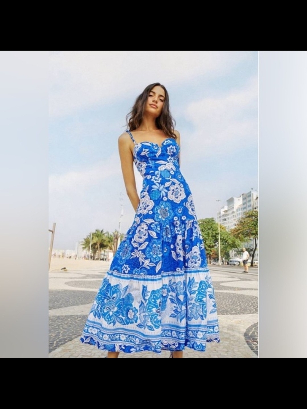 Beautifull FARM Rio Blue and White Floral Maxi Dress size S- excellent condition - Picture 1 of 10